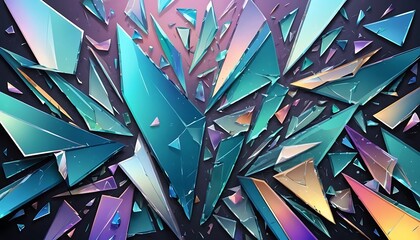 Poster - Broken glass fragments spread across a dark background abstract design