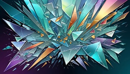 Poster - Abstract illustration showing shattered shards of colored glass fragments