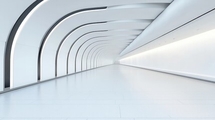 Poster - Long and spacious white corridor with soft lighting creating a peaceful atmosphere