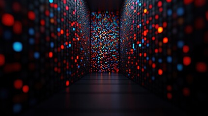 Aufkleber - Long hallway illuminated by many colorful lights creating a captivating atmosphere