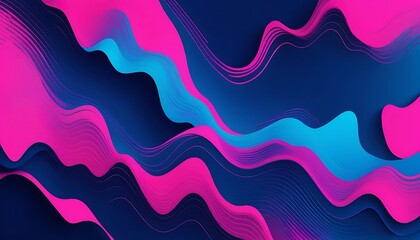 Poster - Abstract Waves Of Pink Blue And Dark Blue Colors