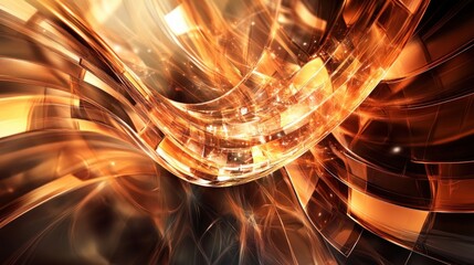 Aufkleber - Abstract Light Waves in Orange and Gold Tones with Shimmering Effects