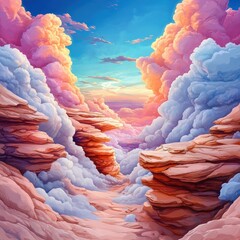 Poster - Vibrant Sunset Over Colorful Clouds in Fantasy Sky Landscape