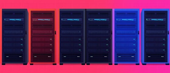 Leinwandbilder - Futuristic Server Racks with Colorful Lighting Background in Modern Data Center