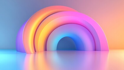 Wall Mural - vibrant neon tunnel, abstract 3d render with smooth lines, vivid colors, reflective floor