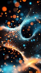 Aufkleber - Abstract Background with Blue and Orange Particles and Wavy Shapes
