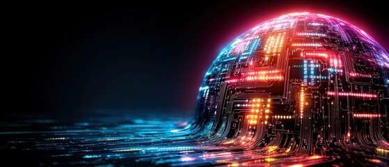 Leinwandbilder - A close-up view of a computer circuit board illuminated with colorful lights