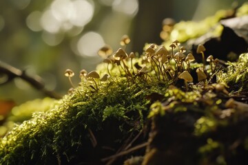 Aufkleber - A close-up view of a moss-covered tree trunk with intricate details