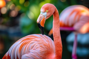 Sticker - A single pink flamingo stands among its flock, showcasing its unique plumage