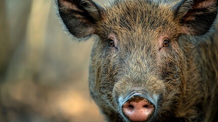 Poster - A close-up shot of a pig's face with a blurred background