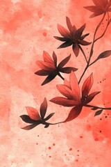 Wall Mural - orange watercolor floral design on gradient background with warm luminous light effect