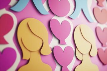 Poster - Paper cutouts of people and hearts on a wall