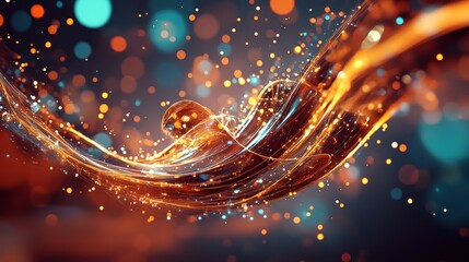 Aufkleber - Abstract Colorful Light Waves with Glowing Particles and Bokeh Backgrounds