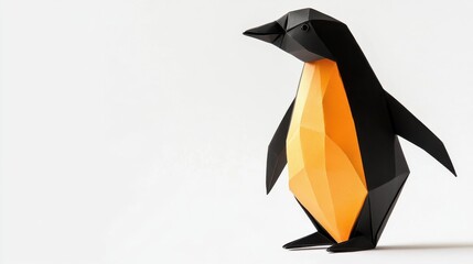 Canvas Print - A Geometric Paper Origami Penguin Sitting On A White Surface