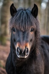 Poster - A close-up shot of a horse's face surrounded by trees