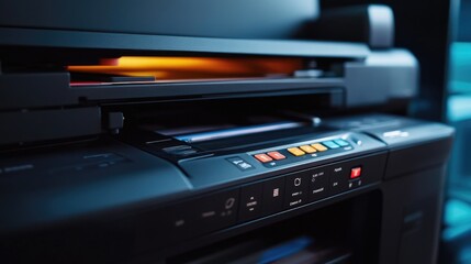 Poster - A close-up view of a printer sitting on a desk, suitable for illustrating office or work-related concepts