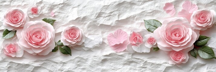 Canvas Print - Delicate Pink Roses in 3D on a Textured Background, Gentle Design Element for Elegant Compositions