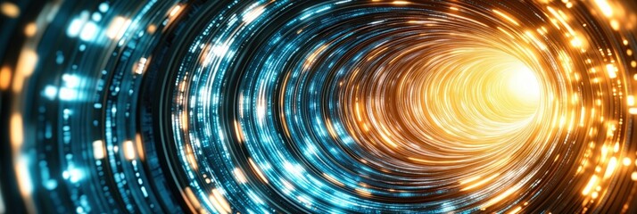 Aufkleber - Futuristic Digital Tunnel with Glowing Lights and Vibrant Energy Waves