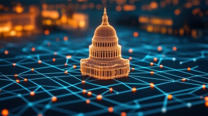 Poster - Illuminated Capitol Building on Network Grid with Abstract Connections
