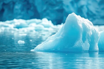 Poster - A massive iceberg breaks off and floats in the open ocean, with waves crashing against its surface