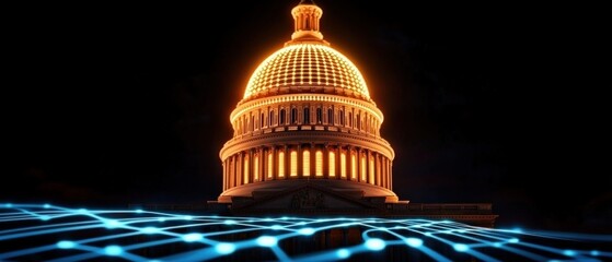 Poster - The capitol building surrounded by dynamic light trails creating a vibrant scene
