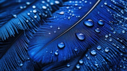 Poster - Beautiful Close-Up of Blue Feathers with Water Droplets and Texture Details