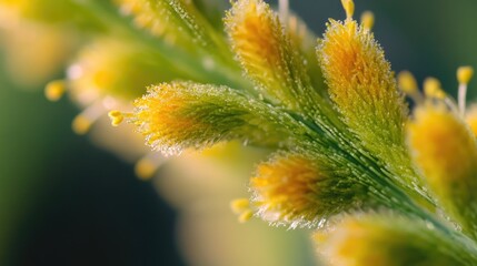 Poster - Yellow blooms on a green stem, a nature scene