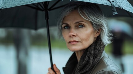 Poster - A person holding an umbrella on a rainy day