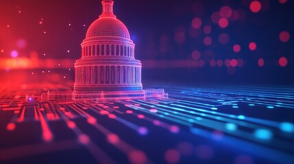 Aufkleber - Digital Representation of Government Building with Futuristic Effects
