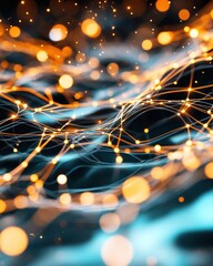 Aufkleber - Abstract Light Waves with Vibrant Orange and Blue Color Patterns