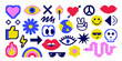 © bosotochka - Pixel art stickers set. Template for a set of stickers, greeting cards, posters, planners. Vector collection of pixel illustration