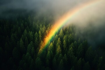 Wall Mural - rainbow over mysterious forest