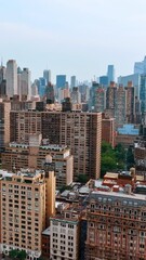 Wall Mural - Varied building architecture in the scenery of New York. Multistoried houses at the backdrop of skyscrapers. Vertical video