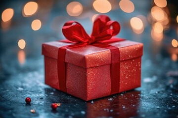 Poster - A beautifully wrapped gift with a red bow, perfect for holidays or special occasions