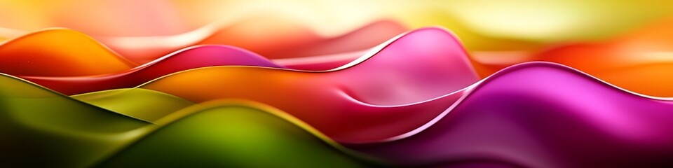 Wall Mural - softly undulating colorful lines, vibrant electric green, citrus orange with splashes of deep purple