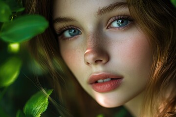 Poster - Close-up portrait of a woman with distinctive freckles on her face