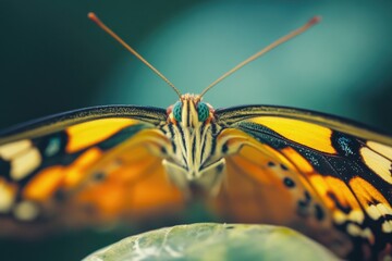 Sticker - Close-up shot of a butterfly perched on a leaf, highlighting its delicate features