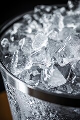 Poster - A clear glass filled with ice sits on a table, perfect for serving drinks or as a decorative piece