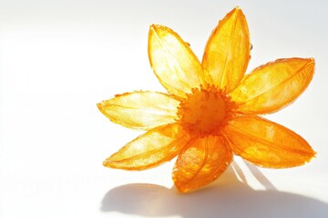 Poster - A single bright yellow flower sits on a clean white surface