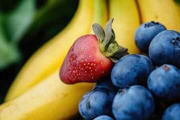 Aufkleber - Fresh blueberries and strawberries in a close-up shot
