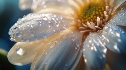 Sticker - A close-up view of a flower with water droplets glistening on its petals