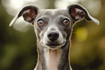Poster - A close-up shot of a dog's face with a blurry background, ideal for use in pet-related contexts or as a design element