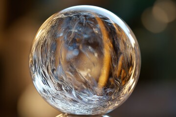 Poster - A close-up shot of a glass ball sitting on a table, with soft lighting and a simple background