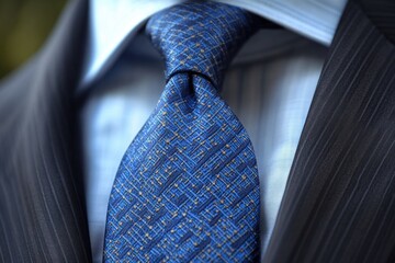 Poster - A close-up view of a tie on a suit, suitable for business or formal occasion use