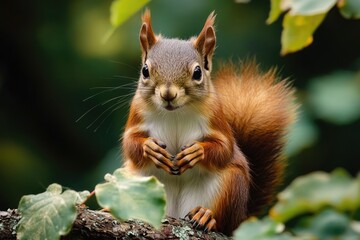 Poster - A squirrel perched high on a tree branch, possibly eating or resting