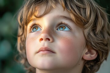Poster - A close-up portrait of a child with striking blue eyes, perfect for use in family or child-related themes