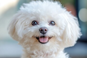 Poster - A white dog with piercing blue eyes looking directly at the camera
