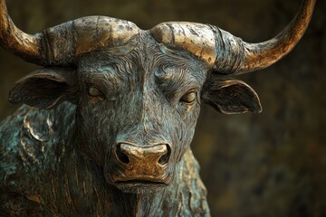 Poster - A detailed view of a sculpture depicting a fierce bull