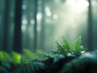 Wall Mural - Ferns in a Misty Forest