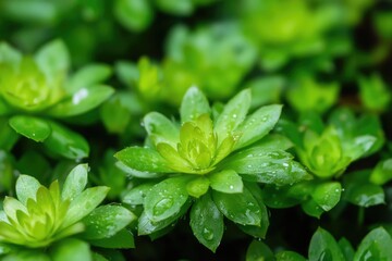 Poster - A close-up shot of a green plant with tiny water droplets on its leaves, great for backgrounds or illustrations